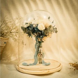 Cúpula de Cristal con Base de Madera para Ramo de Novia de Flores Preservadas