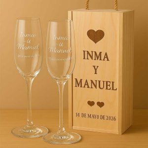 Caja y copas de brindis