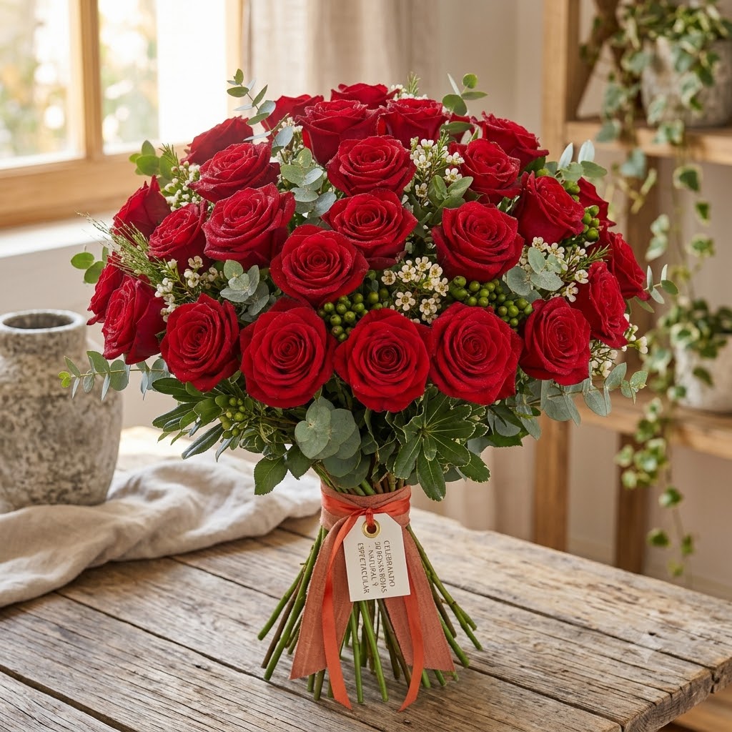Espectacular ramo de cien rosas rojas preparado por La Peana Taller de Flores.