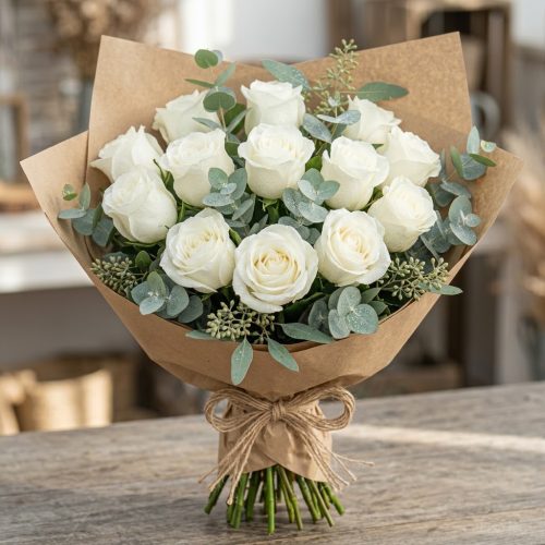 Ramo de rosas blancas naturales elaborado artesanalmente