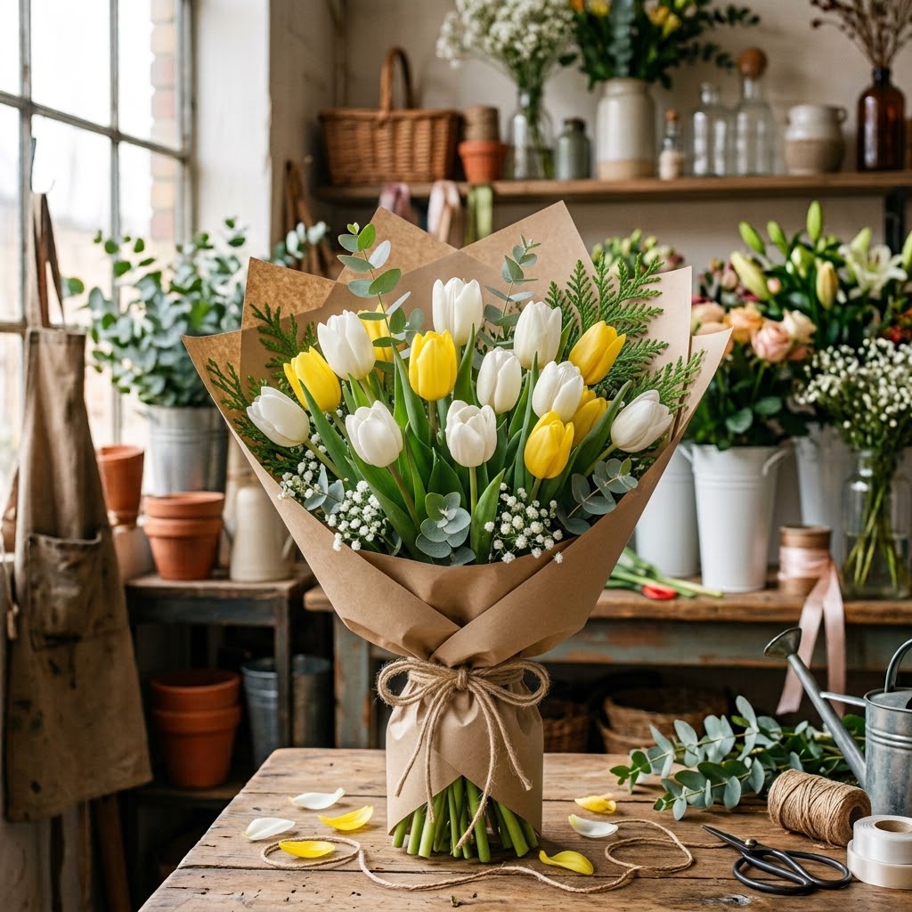 Ramo de 30 tulipanes naturales elaborado por La Peana Taller de Flores