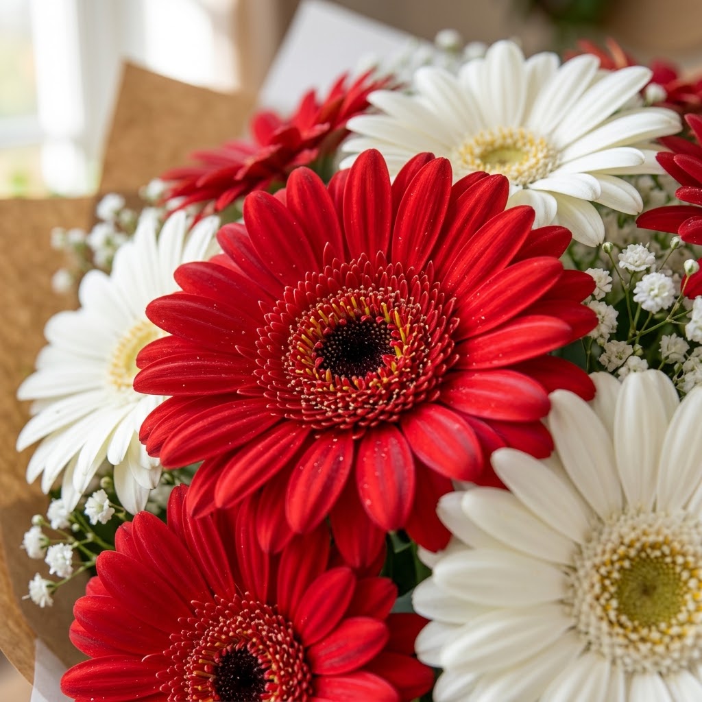Detalle de flores gerberas naturales