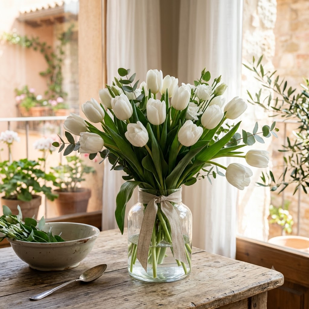 Tulipanes blancos naturales elegantes