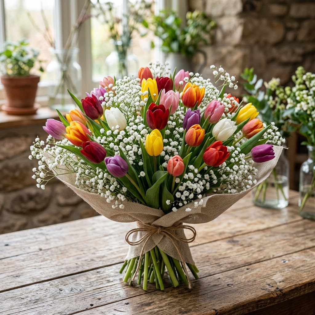 Variedad de tulipanes elaborados por La Peana Taller de Flores