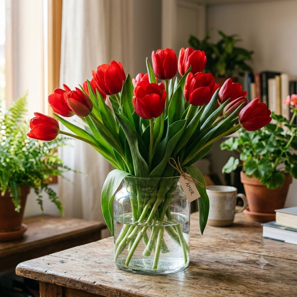 Ramo de tulipanes rojos para expresar amor