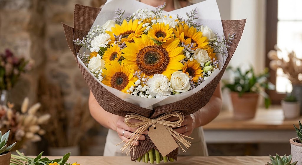 Ramo de girasoles y flores naturales