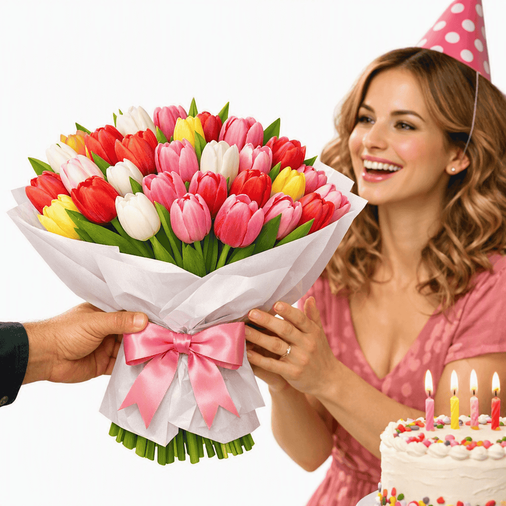 Ramo de tulipanes para regalar en un cumpleaños