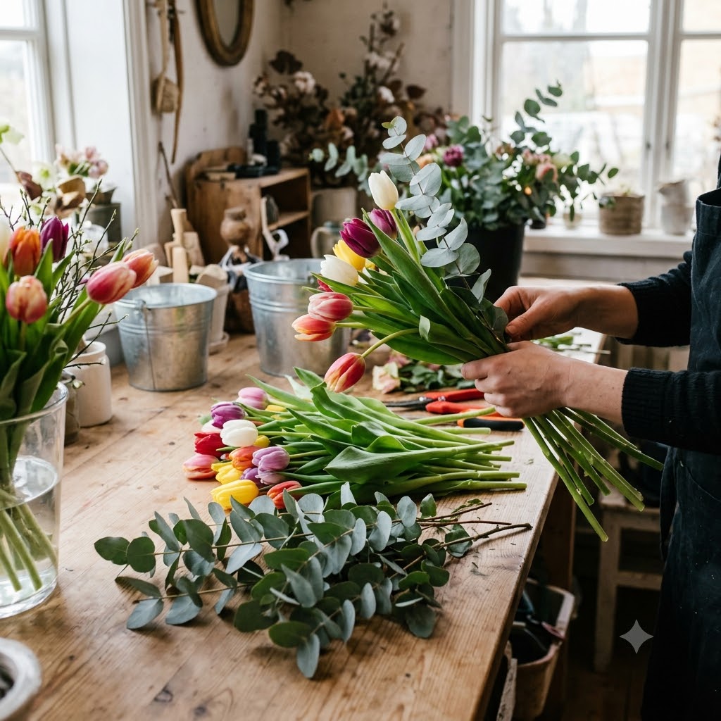 Variedad de tulipanes elaborados por La Peana Taller de Flores